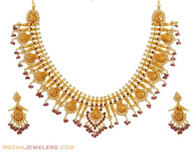 22K Laxmi Necklace set ( Antique Necklace Sets )