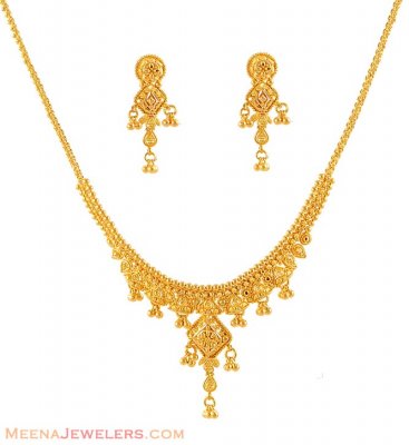 22K Yellow Gold Three Piece Necklace Set ( Light Sets )