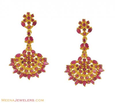 Precious Ruby Earrings (22K Gold) ( Precious Stone Earrings )