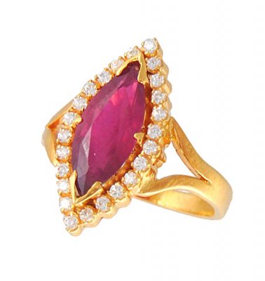 Gold Ring with Ruby and CZ ( Ladies Rings with Precious Stones )