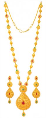 22kt Gold Long Polki Necklace Set ( Gold Designer Sets )