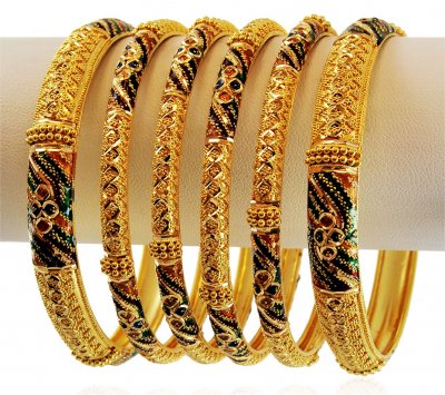 22K Meenakari Bangles Set (6 Pc)  ( Set of Bangles )