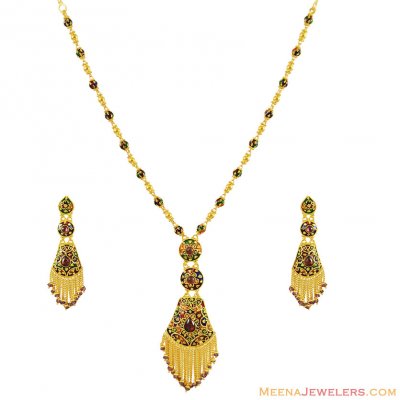 22K Fancy Meenakari Necklace Set ( 22 Kt Gold Sets )