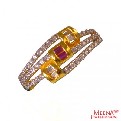 22Kt Gold CZ and Colored Stone Ring ( Ladies Rings with Precious Stones )
