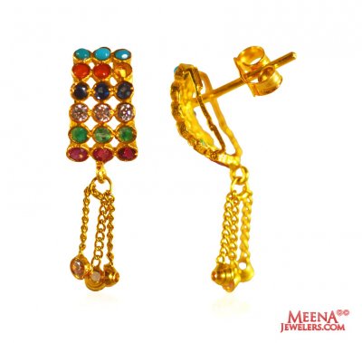 Designer Navratan Earrings 22k Gold ( Precious Stone Earrings )