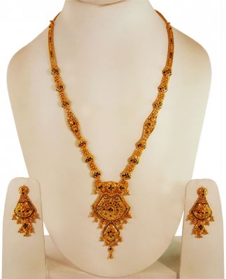 22k Gold Long Necklace Earring Set ( Bridal Necklace Sets )