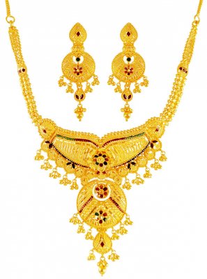 22kt Gold Meenakari Necklace Set ( 22 Kt Gold Sets )