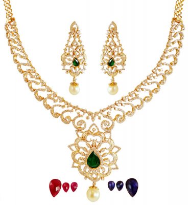 18K Gold Diamond  Necklace Set ( Diamond Necklace Sets )