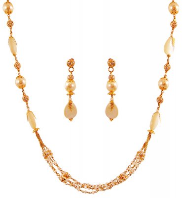 22K Gold Pearls Necklace Set ( Gold Designer Sets )