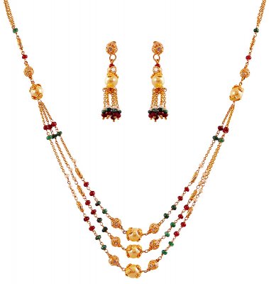 Layered 22K Stones Necklace Set ( Gold Designer Sets )