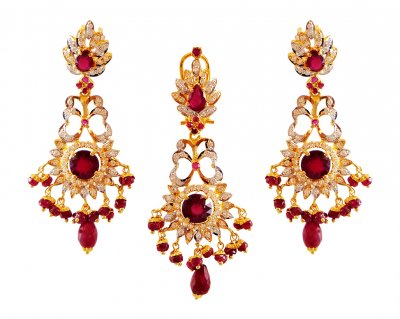 22K Gold Ruby Pendant Set ( Precious Stone Pendant Sets )