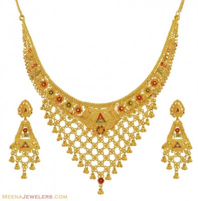 22K Gold Tricolor Necklace Set ( 22 Kt Gold Sets )