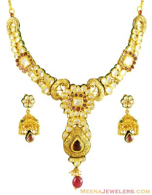 22Kt Gold Kundan Set ( Antique Necklace Sets )