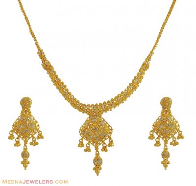 Two Tone Necklace Set (22 Karat) ( Light Sets )