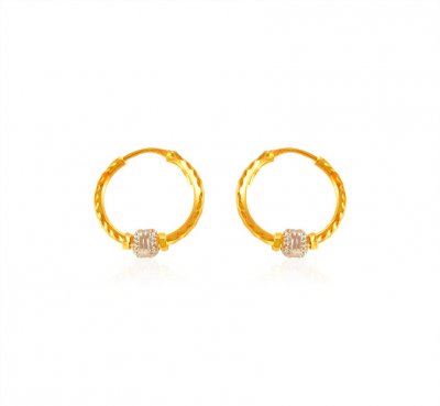 22k Gold Ball Hoop Earrings ( Hoop Earrings )