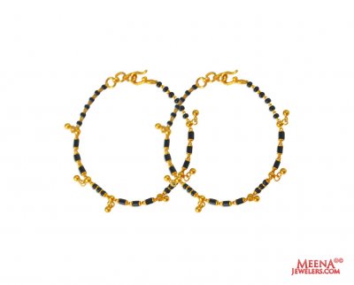 22k gold Kids Mania (2pc) ( Black Bead Bracelets )