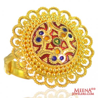 22K Gold Meenakari Ring ( Ladies Gold Ring )