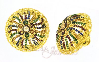 22Kt Gold Earrings with Polki and Meena ( 22 Kt Gold Tops )