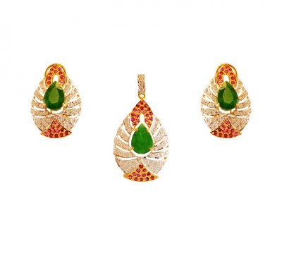 pendant Earring set 22k gold ( Precious Stone Pendant Sets )