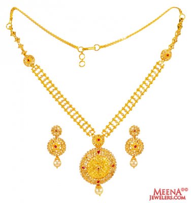 22 Kt Diamond Polki Chakri Set ( Diamond Necklace Sets )