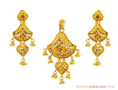 Designer Meenakari Set 22k  ( Gold Pendant Sets )