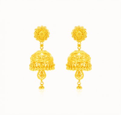 22kt Gold Floral Jhumkhi Earring ( Long Earrings )