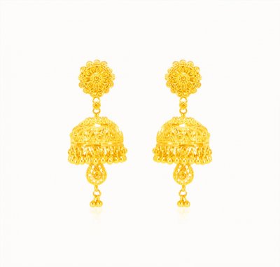 22kt Gold Floral Jhumkhi Earring ( Long Earrings )