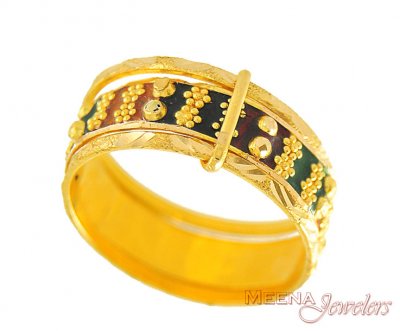 22Kt Gold Designer Enamel Ring Band ( Ladies Gold Ring )