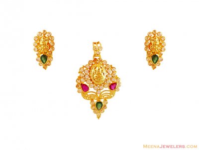 22K Temple Pendant Set ( Precious Stone Pendant Sets )