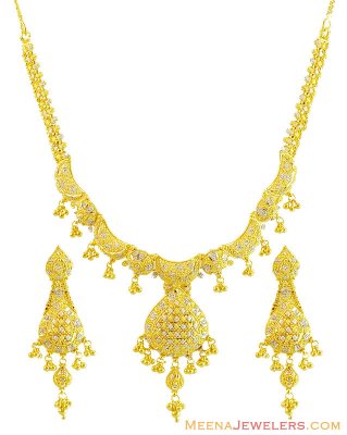 22k Designer Rhodium Necklace Set ( 22 Kt Gold Sets )