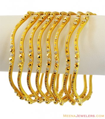 22K Two Tone Bangles (4 pcs) ( Set of Bangles )