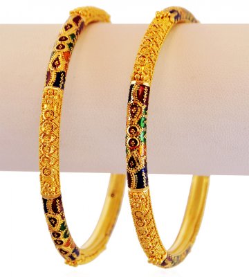 22K Beautiful Meena Bangles (2PC) ( Gold Bangles )