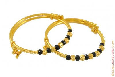 22k Baby Kada With Black Beads ( Baby Bangles )