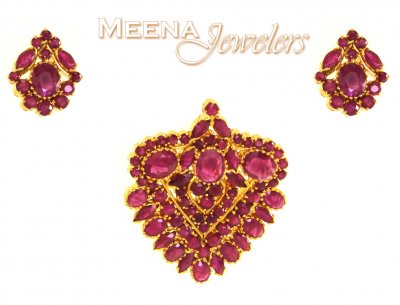 22Kt Gold Ruby Pendant Set ( Precious Stone Pendant Sets )