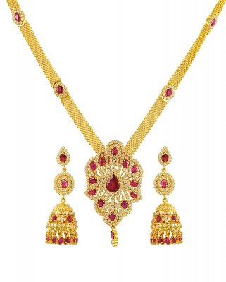 22K Ruby Necklace Earring Set ( Combination Necklace Set )