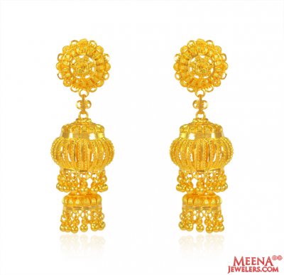 22K Gold Jhumka Earrings ( 22Kt Gold Fancy Earrings )