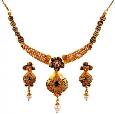 22k Gold Antique Necklace Set  ( Antique Necklace Sets )