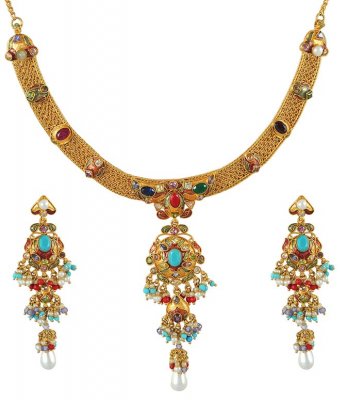 22K Gold Antique Necklace Set ( Antique Necklace Sets )