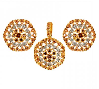 22K Gold  Zircons Pendant Set ( Precious Stone Pendant Sets )