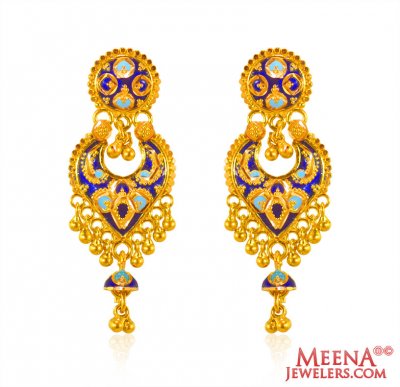 22k Gold Meena Earrings ( 22Kt Gold Fancy Earrings )