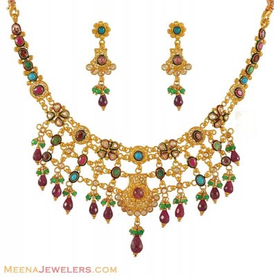 Antique finish necklace set (22k gold) ( Antique Necklace Sets )