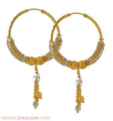 22K Fancy Two Tone Bali ( Hoop Earrings )