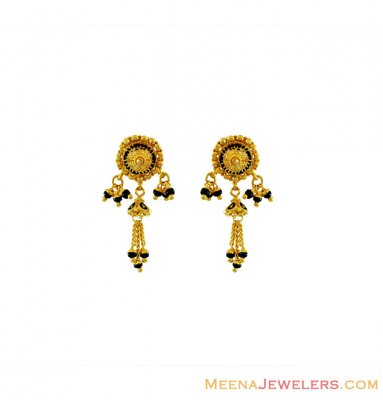 Black Enamel Gold Earrings  ( 22 Kt Gold Tops )