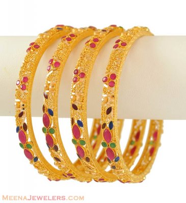 Precious Stone Bangle Set (22k Gold) ( Precious Stone Bangles )