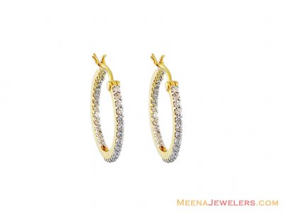 Cz Studded Gold Hoops 22k  ( Hoop Earrings )