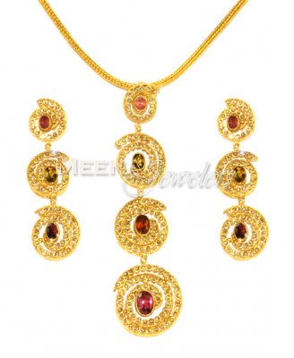 18K Gold Diamond Polki Pendant Set ( Diamond Pendant Sets )