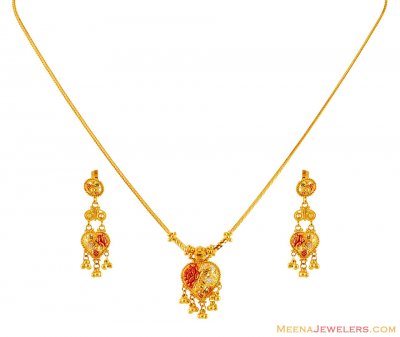 22K Fancy 3 Tone Necklace Set ( Light Sets )