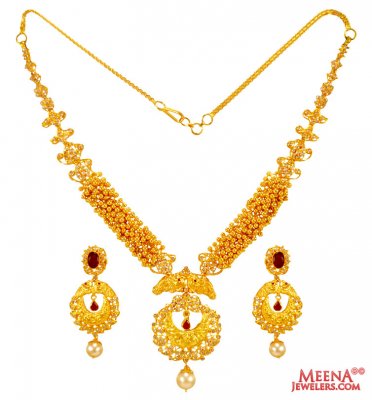 Polki  Ruby Diamond Necklace Set ( Diamond Necklace Sets )