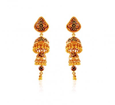 22K Meena Chandelier Gold Earrings  ( 22Kt Gold Fancy Earrings )