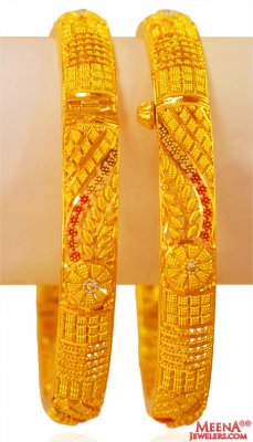 22K Gold Three Tone Bangles 2pc  ( Gold Bangles )